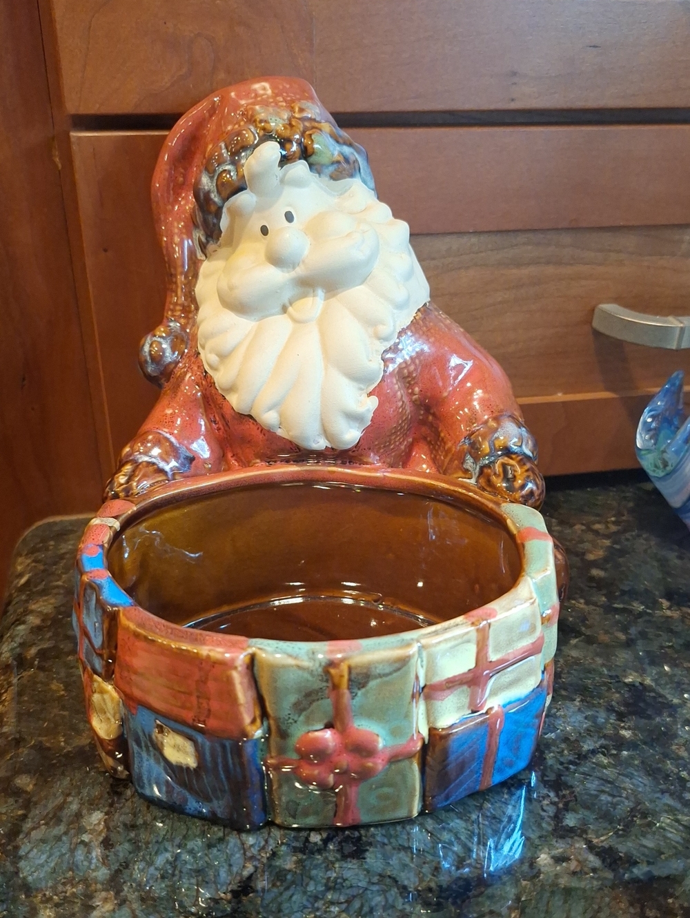 Kirklands Festive Santa Ceramic Planter in Red and Multicolor
